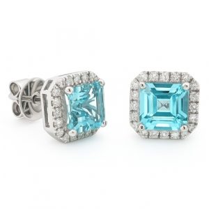 OP24_20 Ohrstecker Weissgold 0,259 ct. Aquamarin 2,170 ct. quadratisch 18K