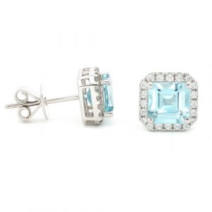 OP24_20 Ohrstecker Weissgold 0,259 ct. Aquamarin 2,170 ct. quadratisch 18K