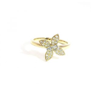 Diamantring, GG, 750, 18K, Blüte, Baguette