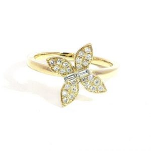 Diamantring, GG, 750, 18K, Blüte, Baguette