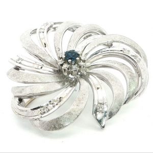 Diamant Brosche, Saphir, Weissgold, 750, 18K