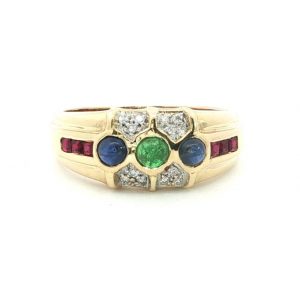 Diamantring, Smaragd, Saphir, Rubin, Gelbgold, Gold, 750, 18K