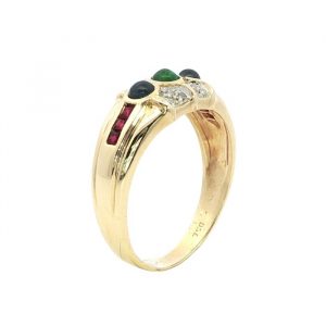 Diamantring, Smaragd, Saphir, Rubin, Gelbgold, Gold, 750, 18K