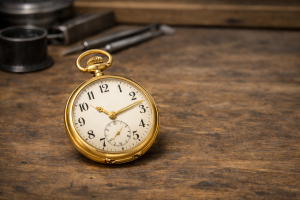 Goldene Taschenuhr Werktisch