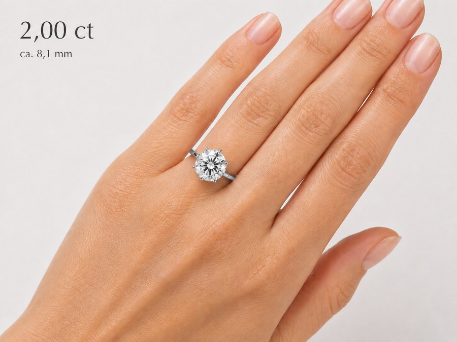 Verlobungsring mit 2,00 ct Diamant am Ringfinger