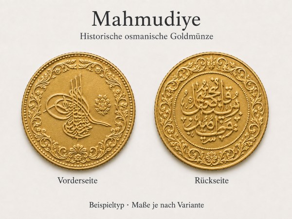 Mahmudiye historische osmanische Goldmünze Vorderseite und Rückseite