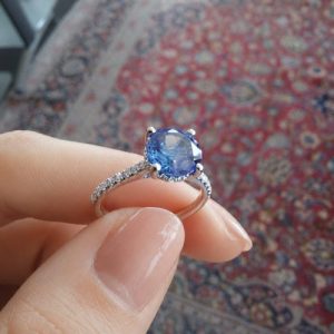 Tansanit 2,00 ct. Platin Ring 950 Pave Diamanten