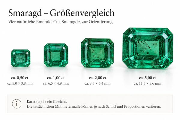 Smaragde in unterschiedlichen Größen und Karatgewichten