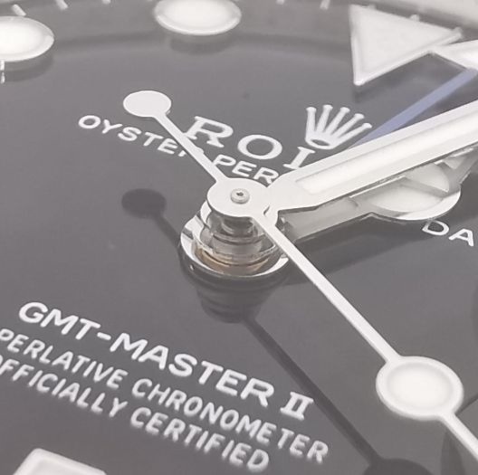 Rolex GMT-II, Fake, Replica, details, hands, dial